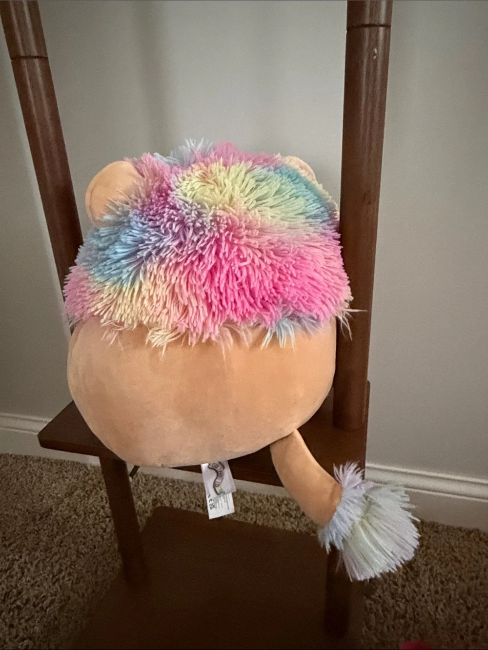 Squishmallows Peach Lion Pillow with Rainbow Pastel Mane